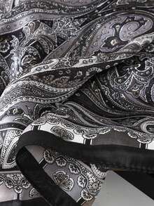 1 件波西米亚佩斯利图案 27.5 英寸 X 27.5 英寸真丝围巾，时尚设计，适合日常穿着 - 黑色 - 查看 4