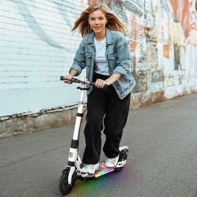 Kick Scooter For Adults, 200mm Big Wheels Foldable Scooter, Adult Scooters With Light-Up Deck, 4-Height Adjustable, Disc Brakes, 100KG Load