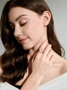 1件春季/独家设计，高端仿珍珠女士精致铜质微镶嵌锆石开口戒指，适合节日/派对/商务/校园/日常佩戴，欧洲/圣诞节冬季圣诞礼物 - 銀色 - 查看 3