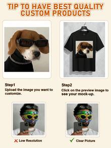 Personalized Men's 2-Piece Set, Summer/Autumn Version, Includes Black T-Shirt And Black Shorts, Casual And Loose Fit. Upload Your Own Photos, Logos (Partner, Pet, Or Group Photos), And Input Text (Name, Slogan, Fun Message, Blessing) For Customized Corporate Team Uniforms, Party Outfits, Gifts For Boyfriend, Family, Friends On Birthdays, Holidays, Anniversary, Valentine's Day - Black - View 6