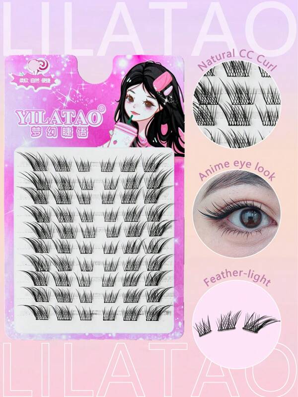 10 filas, 60 piezas de pestañas postizas en forma de ojos de zorro, orejas de trigo puntiagudas. Pestañas postizas estilo muñeca delgadas de tallo negro, gruesas y naturales, de estilo diablillo