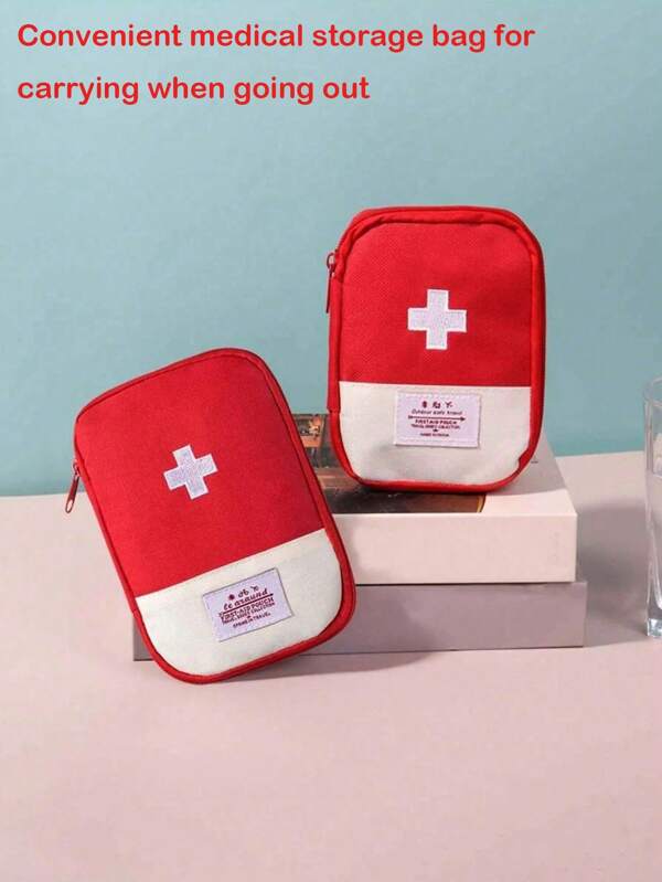1pc Portable Medical First Aid Kit, Oxford Cloth Medicine Storage Bag, Large Capacity Travel Bag For Carrying Emergency Medicines, Portable Medicine Storage Box, Suitable For Home, Office, Travel, Dorm