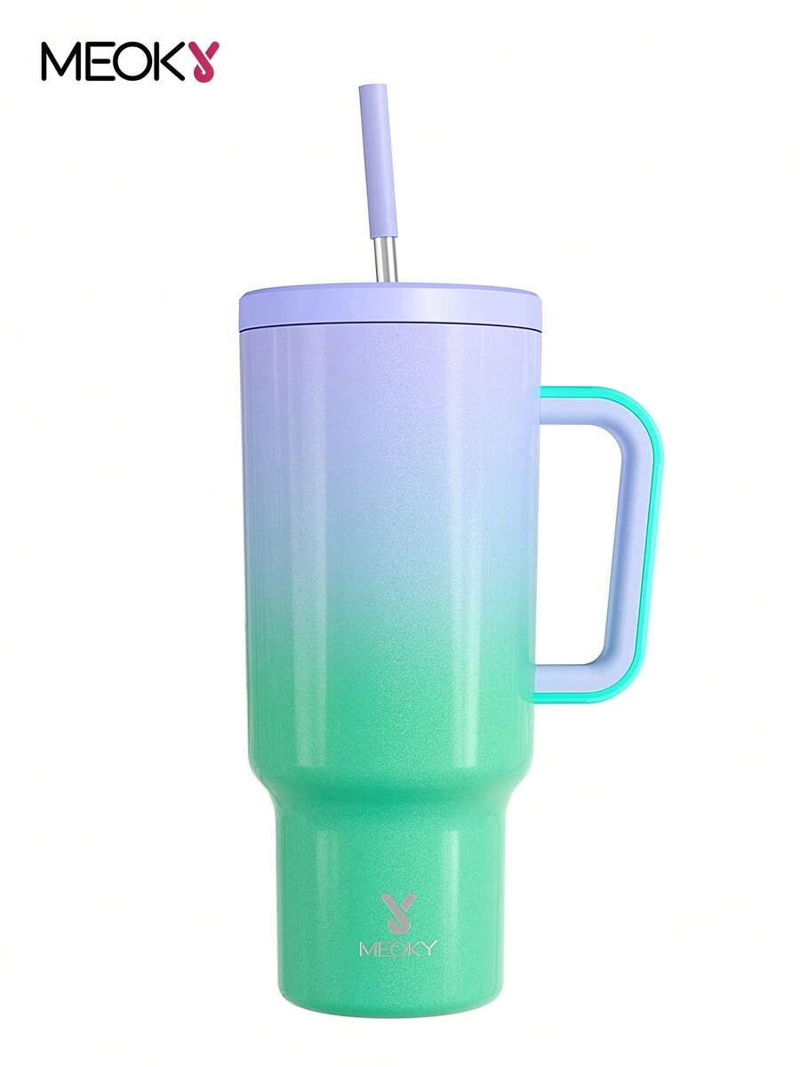 Bình nước giữ nhiệt chân không có tay cầm 1.2L, bằng thép không gỉ, nắp chống rò rỉ và ống hút, giữ lạnh đến 34 giờ hoặc giữ nóng đến 10 giờ (Màu xanh tím ombre)