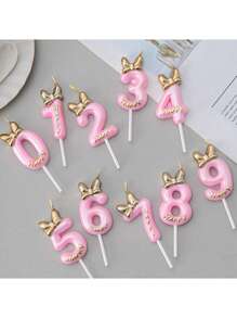 1pc/10pcs Number 0-9 Cute Bowknot Birthday Number Candle B Oys G Ilrs Cake Decor Digital Candles Topper Cupcake Party Decoration Supplies