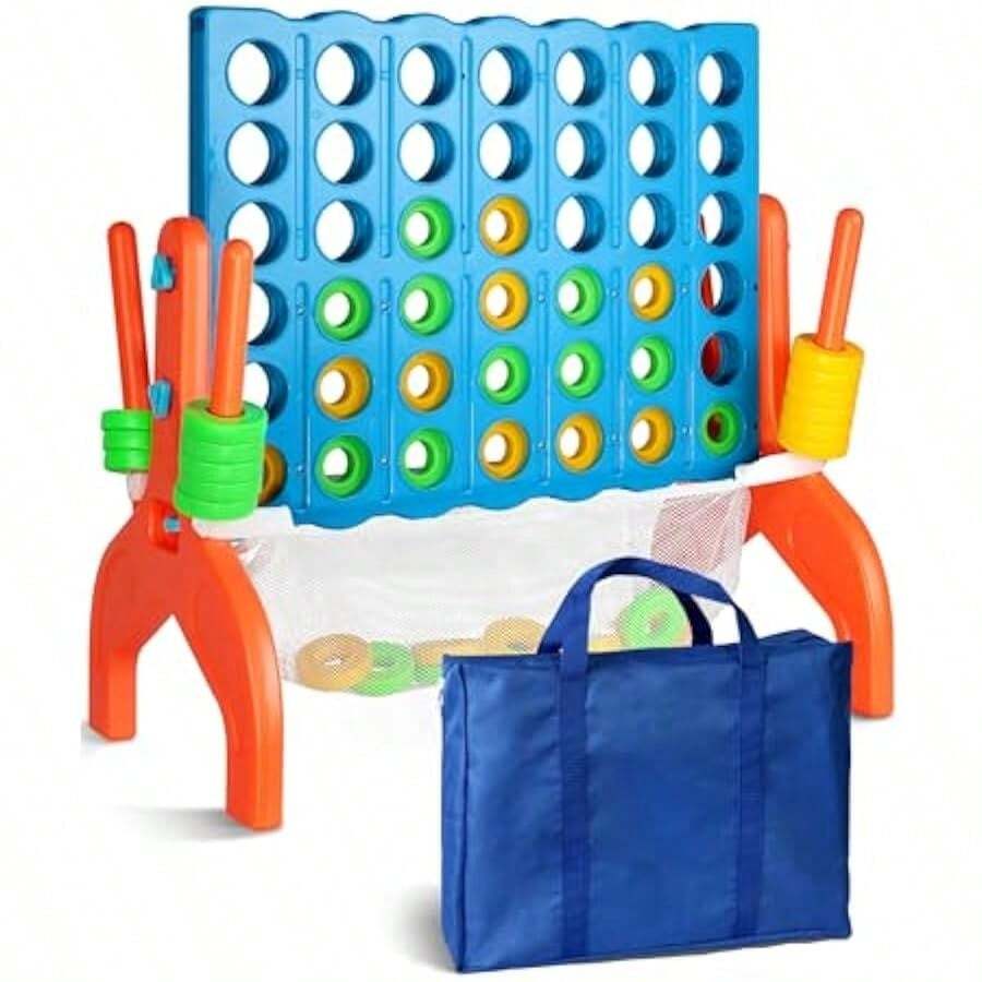 Giant Four In A Row Strategy Game Premium Quality Four In A Row Game For Aged 3 And Up Perfect For Indoor And Outdoor 4 In A Row Fun Family Gatherings And Parties - As Pic - View 1