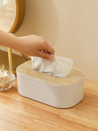 1pc Bamboo Wood Tissue Box, Minimalist Wooden Cover Tissue Box For Home And Car Use, Paper Storage Box.Living Room Desktop Storage, For Hotel/Office For Public Restroom Home Decor, School Supplies Bathroom Accessories Bathroom Organizer Back To School