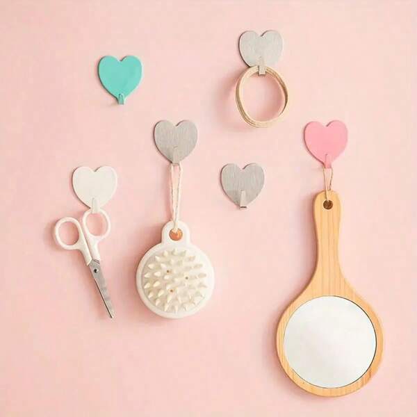 1pc/4pcs/16pcs Heart-Shaped No-Drill Wall Hooks, Multi-Color Decorative Accessories For Bedroom, Bathroom, Living Room - Stainless Steel Sturdy Adhesive Hooks For Hanging Keys, Bags, Towels, Clothes, Cables And More Bathroom Organizer Bathroom Decor Fall Decor Back To School