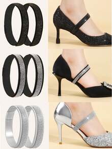 2 piezas Correas invisibles para cordones de zapatos, banda elástica ajustable para tacones altos y planos, sujeción para talón de zapato, negro - Multicolor - Ver 8