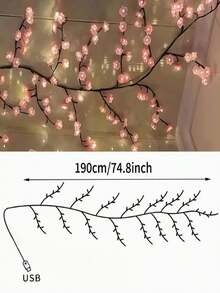 96LED Cherry Blossom Branch Vine Light, USB Powered, 8 Modes, Outdoor Decoration For Festivals And Parties Such As New Year's Day, Valentine's Day, Easter, Thanksgiving, Etc - USB Pink and Blue Cherry Blossom Lamp - View 4
