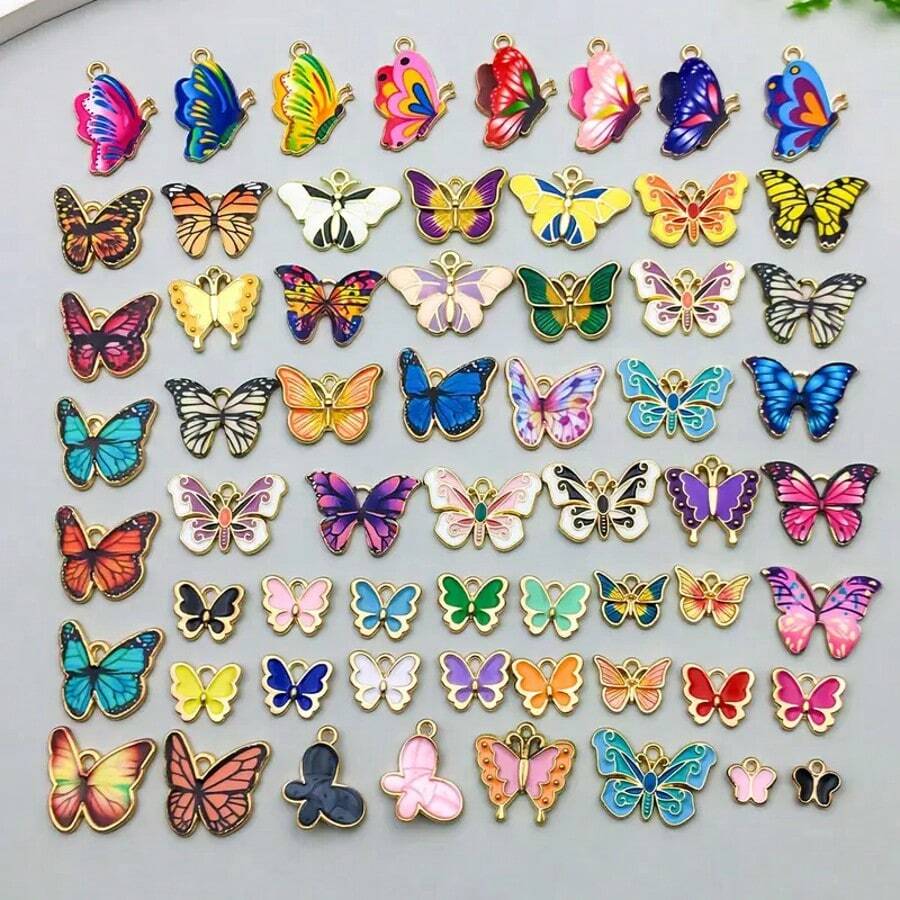 10/20/30/50/60pcs Bohemian Butterfly Pendant Set, Alloy Enamel Pendant Assortment For Jewelry Making, DIY Craft Materials, Suitable For Making Keychains, Earrings, Bracelets, Necklaces - No Plating, Various Butterfly Shapes - Accessories - View 1