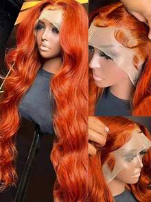 34 Inch Ginger Wig Human Hair Body Wave Ginger Orange 13X4 Lace Front Wigs Human Hair Pre Plucked 250 Density 350# Colored Glueless 13X4 HD Lace Frontal Wig Human Hair For Women - S350 - 查看 3