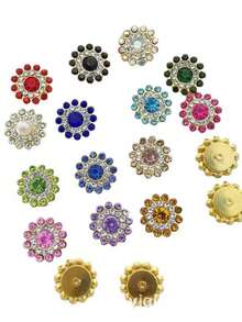 14MM Sunflower Hand Sewn Rhinestone 50Pcs/Pack Shiny Handmade Glass Sewing Crystal Sewing On Decorative Beads Flat Back Gold Base With Holes Gem DIY Accessories Needle And Thread Materials Sew On Stones Strass Beads Used For Decorating Clothes, Dress, Bags, Shoes, Brooches , Earrings, Handicrafts