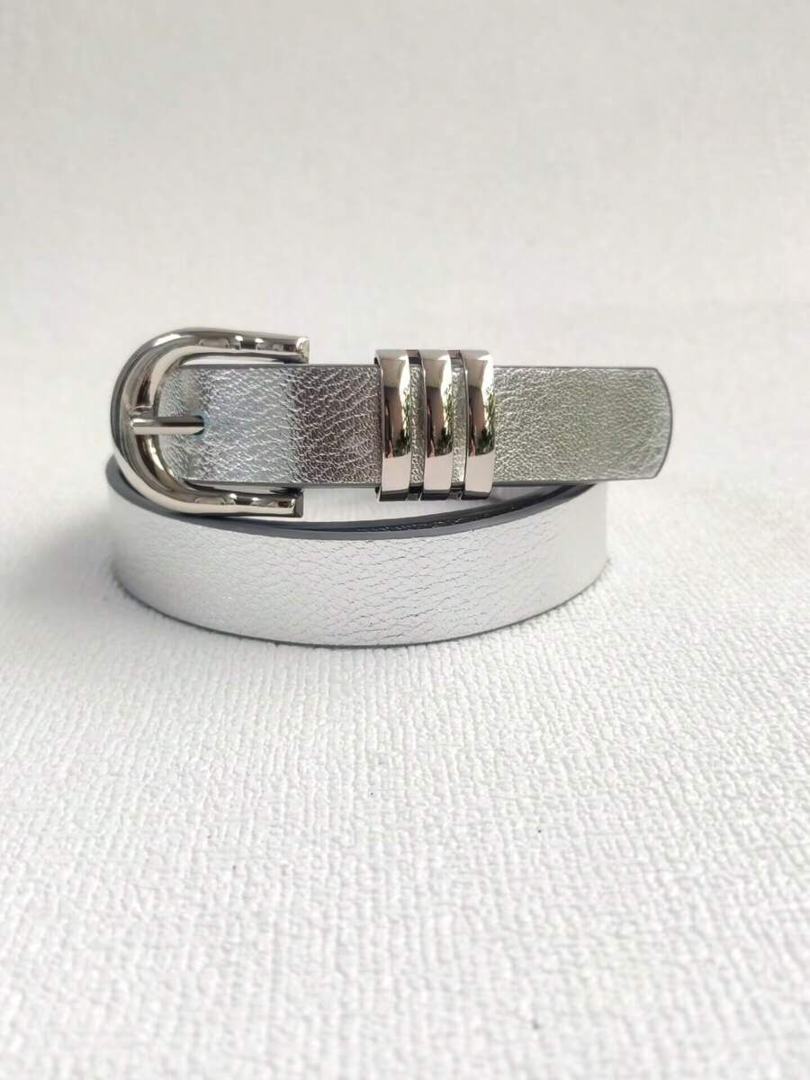Imported Women's Belt With Gold Buckle - 銀色 - 查看 1