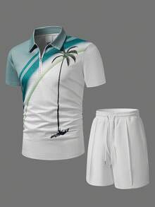 Coconut Tree Leisure Holiday Polo Outfit, Summer Slim Fit - Multicolor - View 3