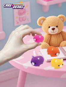 1PC Care Bears Officially Licensed Squishy Squeeze Bear Blind Bag Random One Includes Multi-Coloured Care Bears Cute Stress Relief Toys Glitter Desktop Ornament Decoration Relax Calm Focus Mini Squishy Bear Surprise Gift