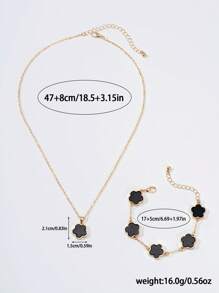 Set de 2 piezas - 1 colgante + 1 pulsera, Charm ovalado de trébol de 5 hojas minimalista y de lujo, adecuado como regalo para novia, boda, graduación o cita