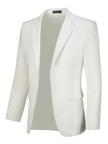 Furuyal 男士两件套西装外套，纯色西装外套领带套装，长袖，双排扣修身款/单排扣款，适合旅行、婚礼、派对、商务、舞会等场合，象牙白，尺码 XS-3XL - 白色 - 查看 6