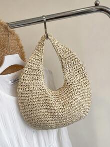 Fashionable Minimalist Handmade Woven Straw One Shoulder Tote Beach Bag For Women