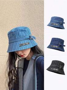 1 件男女通用纯色渔夫帽，带银色字母徽标装饰，复古时尚休闲百搭遮阳帽，适合春季、夏季、户外、露营、徒步旅行、骑自行车、旅行、海滩、派对和日常穿着，舒适、透气、遮盖脸部，均码