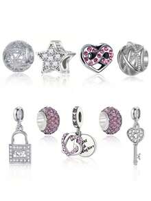 9pcs/Set Snowflake Cloud Clover Pendant Set - Heart-Shaped Hollow Out Beaded Kit Suitable For DIY Bracelet And Handmade Jewelry Valentines - Multicolor - View 14