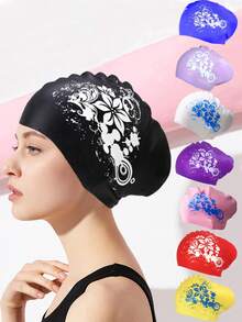 Women Long Hair Swim Cap, Silicone Swim Cap With Ear Protection, Swimming Cap For Long Hair, Suitable For Men & Women, Special Design Waterproof Slip-Resistant Long Hair Swim Cap For Adults, Beach Essentials, Beach Accessories, Pool Float - Multicolor - View 3