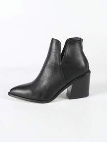 2024 New French Style Short Boots Women, British Boots, Autumn/Winter Ankle Boots, Pointed Toe Chunky Heel With Back Zipper - Black - View 6