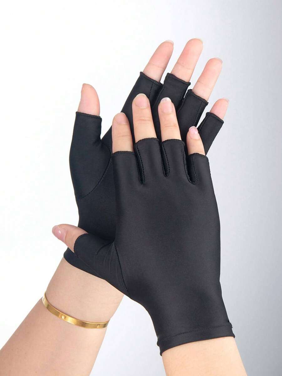 1pair Women Solid Color Fashionable Fingerless Gloves For Daily Life - Black - View 1