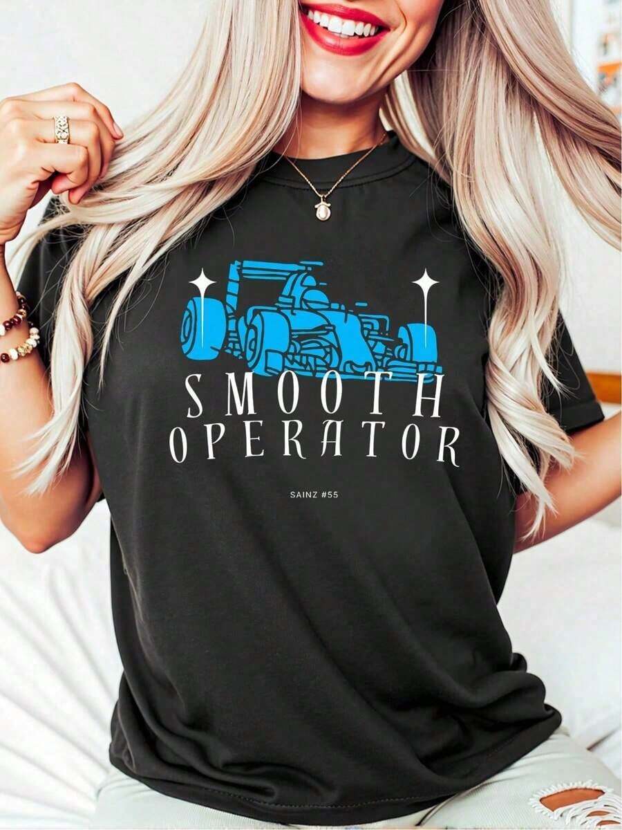 100% Cotton Carlos Sainz Smooth Operator Williams Racing Shirt, Unisex T-Shirt, Racing, Gift, Sainz Shirt, Comfort Tee, Loose Type Shirt For Women, Perfect For Holiday Parties Or Gift Giving, Soft And Comfortable Summer T-Shirt For Women Modern Genderless Tops,Slogan Print T-Ghirt,Unisex Cotton Tee - Black - View 1