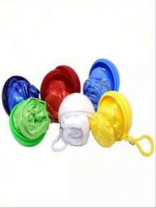 1pc Portable Plastic Rain Poncho Keychain, Compact Reusable Emergency Rain Gear For Travel, Hiking, Fishing, Camping, Adult, Assorted Color