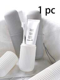 Vaso de viaje a rayas verticales para cepillo de dientes, caja de almacenamiento de pasta de dientes, soporte portátil para cepillo de dientes, vaso de enjuague minimalista, estuche de viaje para cepillo de dientes, vaso portátil para cepillo de dientes, juego de almacenamiento de cepillo de dientes y pasta de dientes, soporte grande para tubo de pasta de dientes