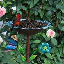 1pc Iron Butterfly Flower & Leaf Design Bird Feeder, For Outdoor Use With Stake, Simple Installation