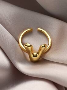 1pc Fashionable Gold 26 Letter A-Z Copper Gold Plated Retro Coin Style Adjustable Ring, Suitable For Women Daily, Beach, Party, Holiday Wear, Gift For Couple And Friends