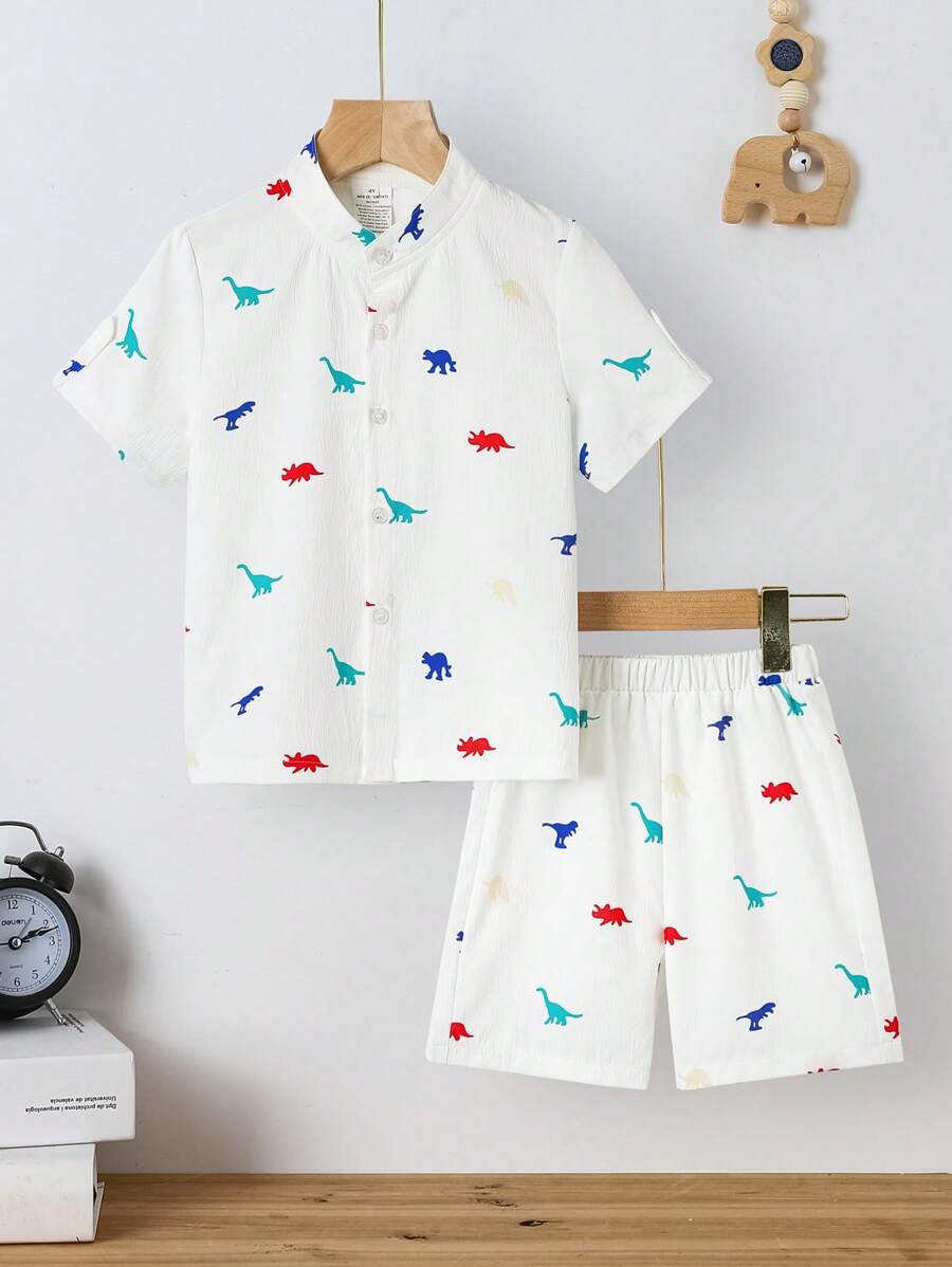 Conjunto de 2 piezas de camiseta y pantalones cortos con estampado de dinosaurio para niños en verano