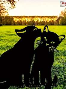 2D Flat 2D Acrylic Double Cats Garden Sign - Charming Black Silhouette Of Two Cats Kissing With Pillar Mounting For Outdoor Lawn Decor, No Power Required, Suitable For 11 Holidays, Holiday Garden Decor, Decorative Art Style Pillar Mounting Sign, Cat Decor
