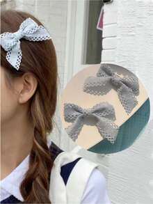 2 chiếc kẹp tóc nơ ren xanh dương, kẹp tóc càng cua cho bé gái, đồ dùng học tập, thanh lịch, phù hợp cho sinh viên, trang phục mùa đông cho nữ, nơ, dễ thương, sang trọng, phụ kiện tóc, phụ kiện đội đầu - Màu be - Xem 9