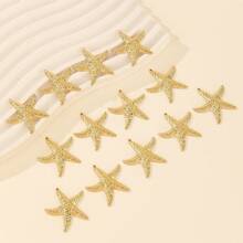 13pcs Embossed Starfish Copper Material Single Hole Accessory, For Earrings, Necklaces, Bracelets DIY Assembly - Brass - View 4