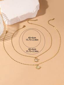 2 pièces/Set Série océanique collier pendentif avec coquille incrusté de cubique zircone scintillant, chaîne ras-de-cou en acier inoxydable doré. Convient pour le port quotidien, les vacances, les fêtes, les cadeaux