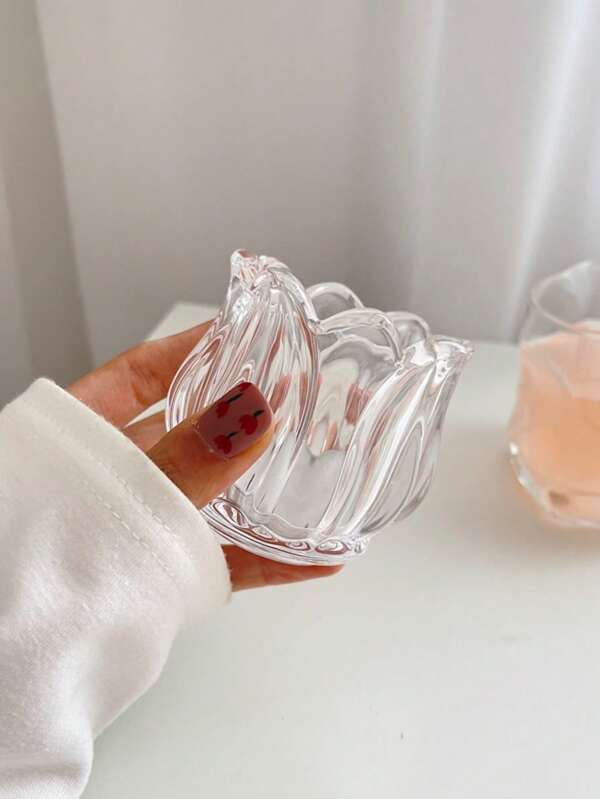 2pcs Glass Candle Holders, Handmade DIY Aromatherapy Candle Vessels, Tulip Transparent Striped Candle Cups, Bedside Decor, Suitable For Homestay