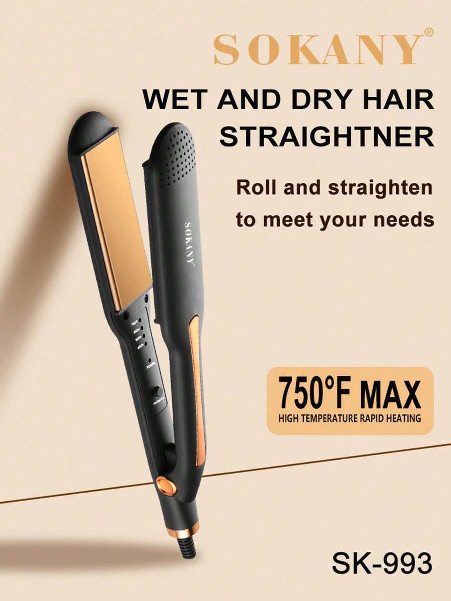SOKANY Ceramic Hair Straightener, 3-In-1, Wet & Dry Use, 4 Speed Settings, Up To 750°C, PTC Fast Heating, 360° Rotation. Suitable For Home And Salon. - UK Plug(220-240V) - View 1