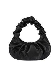 迷你纯色金属褶皱手提包，女士纯色云朵和新月设计休闲手提包