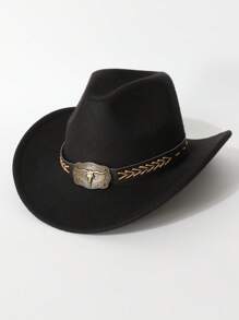 1pc Women's Solid Color Retro Bull Accessory, Cowgirl Hat, Jazz Hat, Panama Hat, Suitable For Cowboy Themed Events, Vintage Parties, Cosplay, Costume Nights, Festival Galas, Bachelor Parties, Birthday Celebrations, Stage Performances, Daily Wear