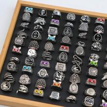 10pcs/Pack Vintage Gothic Punk Style Rings, Skull Animal Eye Open Ring, Unisex, Versatile, Suitable For Parties & Jewelry Gifts