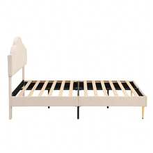 Flieks King Size Bed Frame, 5FT(150 * 200cm) Double Bed, Shell-Like Upholstered Double Bed With Golden Iron Legs & Height-Adjustable Headboard, Wooden Slatted Double Bed Frame - 米色 - 查看 10