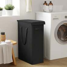 60L Thin Clothes Basket With Lid, Narrow Clothes Basket With Handle, Foldable Portable Clothes Storage Basket, Clothes Basket, Laundry Basket, Bathroom Organizer, Basket, Storage Basket, Foldable Clothes Basket - Black - View 1