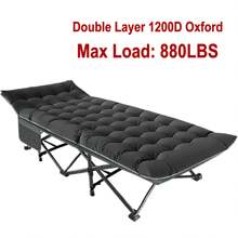 Folding Sleeping Cot For Adults Guest Bed Heavy Duty Portable Cots Camping With Mat, Double Layer 1200D Oxford Cloth, Rated For 880 Lbs