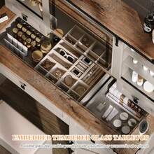 AMERLIFE 42'' Farmhouse Makeup Vanity Desk With Sliding Mirror And Lights, Glass Tabletop Vanity Table With 2 Drawers & Shelves - 1 - View 4