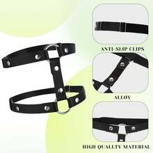 Leather Leg Harness, Adjustable Elastic 2 Rows Leather Leg Belt Ring Body Harness, Black Punk Garters Belts Thigh Holster Strap Club Halloween Body Chain Accessories Jewelry For Women - 1 - 查看 2