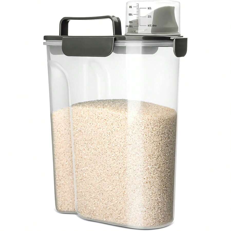 Rice Storage Container, 5 To 10lb Dry Food Airtight Dispenser, Pet Dog Cat Food Canister, Free Clear Plastic Kitchen And Pantry Bin For Oatmeal, Cereal, Pasta, Flour Pack Of 2 Grey - 6L/灰色 - 查看 1