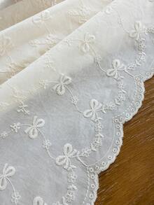 1pc White Solid Color 3D Embroidered Bow Flower Tablecloth, Fresh Elegant Romantic Style With Skirt, Suitable For Wedding, Daily Home Decor