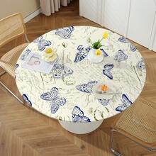 1入防水白色聚酯桌布，可愛印花圖案適用於家庭餐飲，彈性圓桌套 - 彩色 - 查看 22